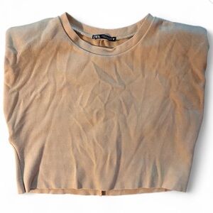 Zara Beige Ribbed Knit Top